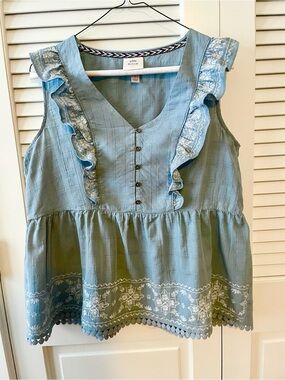 Knox Rose Ruffled Sleeveless Peplum Cotton Blouse Top size L